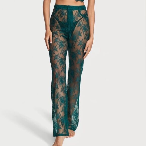 🔥NEW VICTORIA'S SECRET VS Archives Rose Lace Pants Deepest Green - Picture 4 of 9